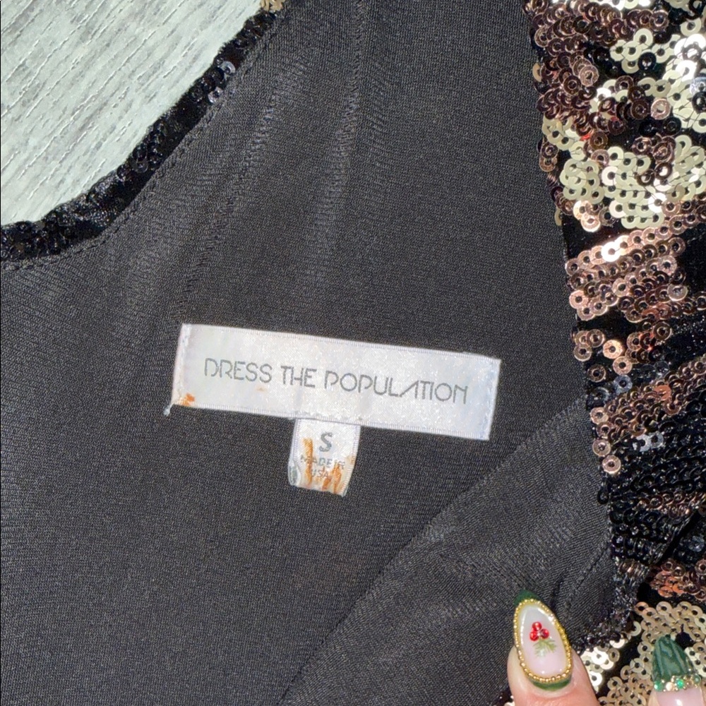 Dress the Population Metallic Black and Gold Midi Dress - Picture 2 of 14